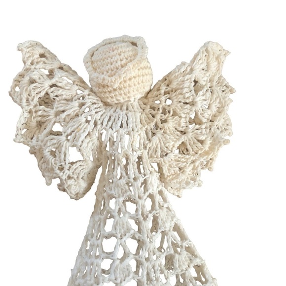 VTG Handmade Cotton Starched Crochet White Tree Topper Ornament White 9” - Picture 4 of 8